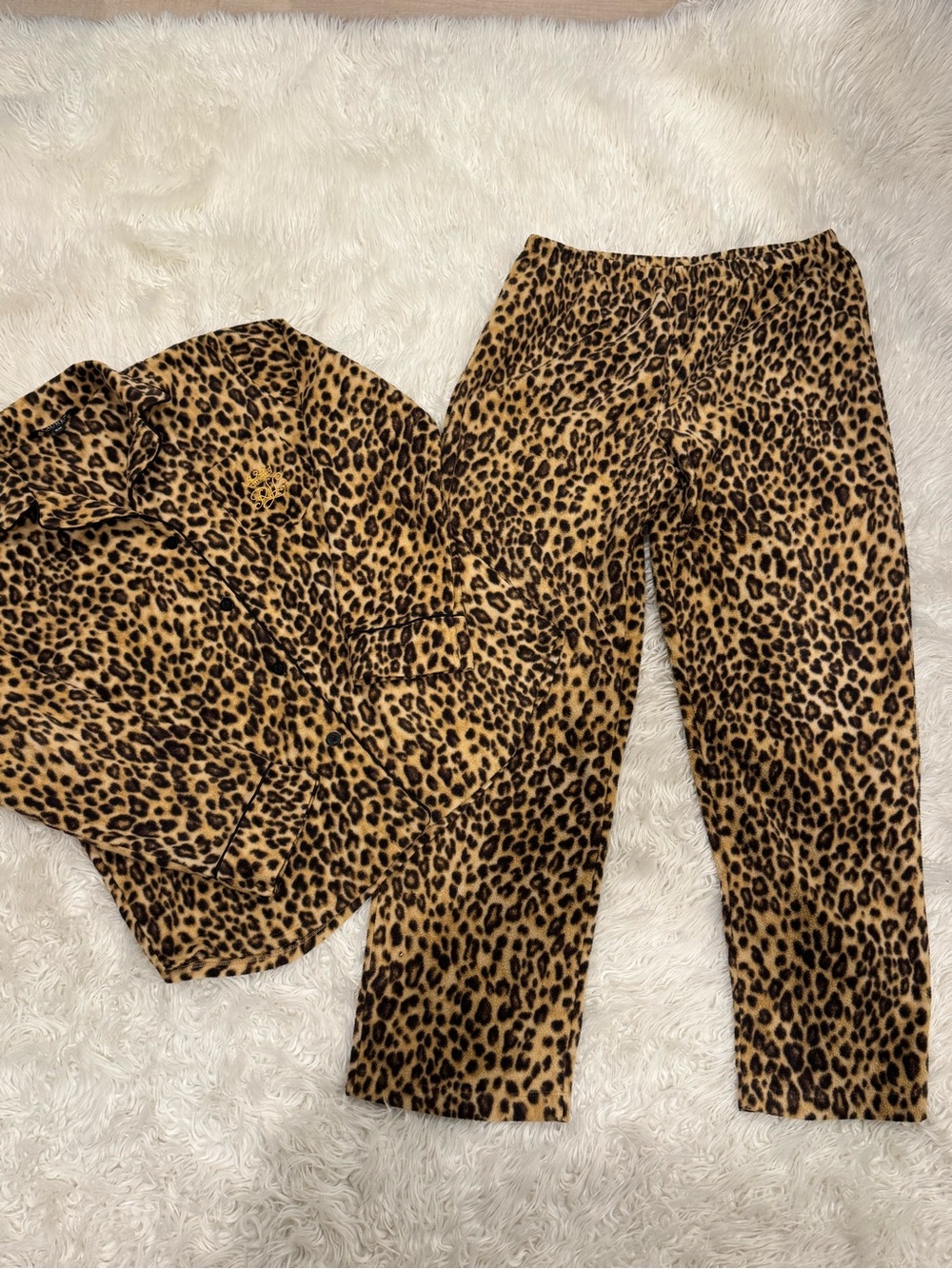 Lauren Ralph Lauren Leopard Fleece Pajama Set Soft Cozy Size M/M